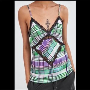ZARA Small CHECK LACE-TRIMMED TOP